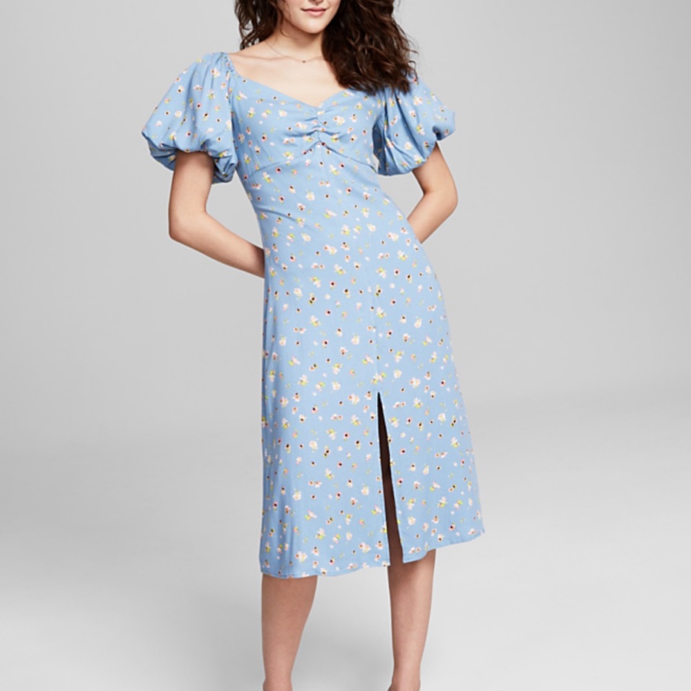 AND NOW THIS Women's Floral-Print Balloon-Sleeve A-Line Dress